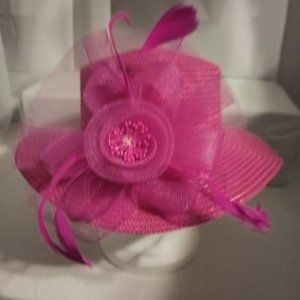 SUMMER CLEARANCE --BLING HOT PINK FERORA  HAT FOR CHURCH AND SPECIAL EVENTS
